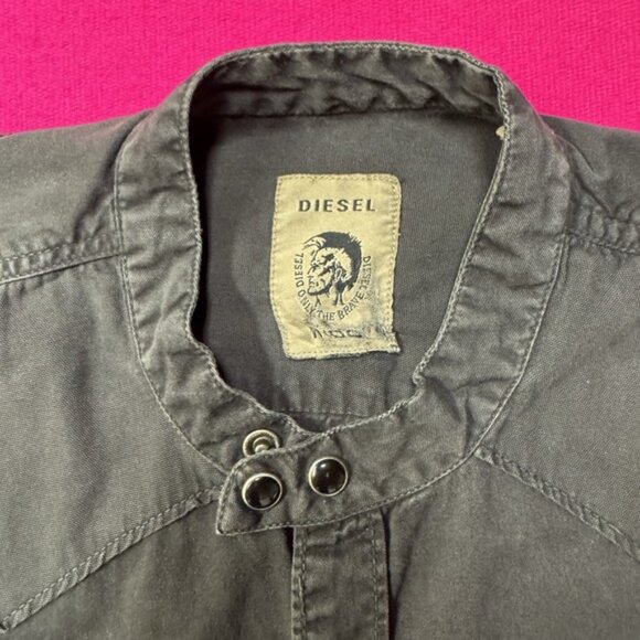VTG Diesel Shirt Men M Black Band Collar Elbow Patches Y2K‎ Double Breasted - Picture 3 of 7